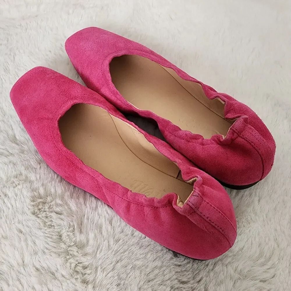 J. Crew Anya Scrunchie Ballet Flats Fuchsia Pink Suede Square Toe NEW Size 7